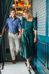 Forest Sybil Solid Cotton Puff Sleeve Smocked Dress